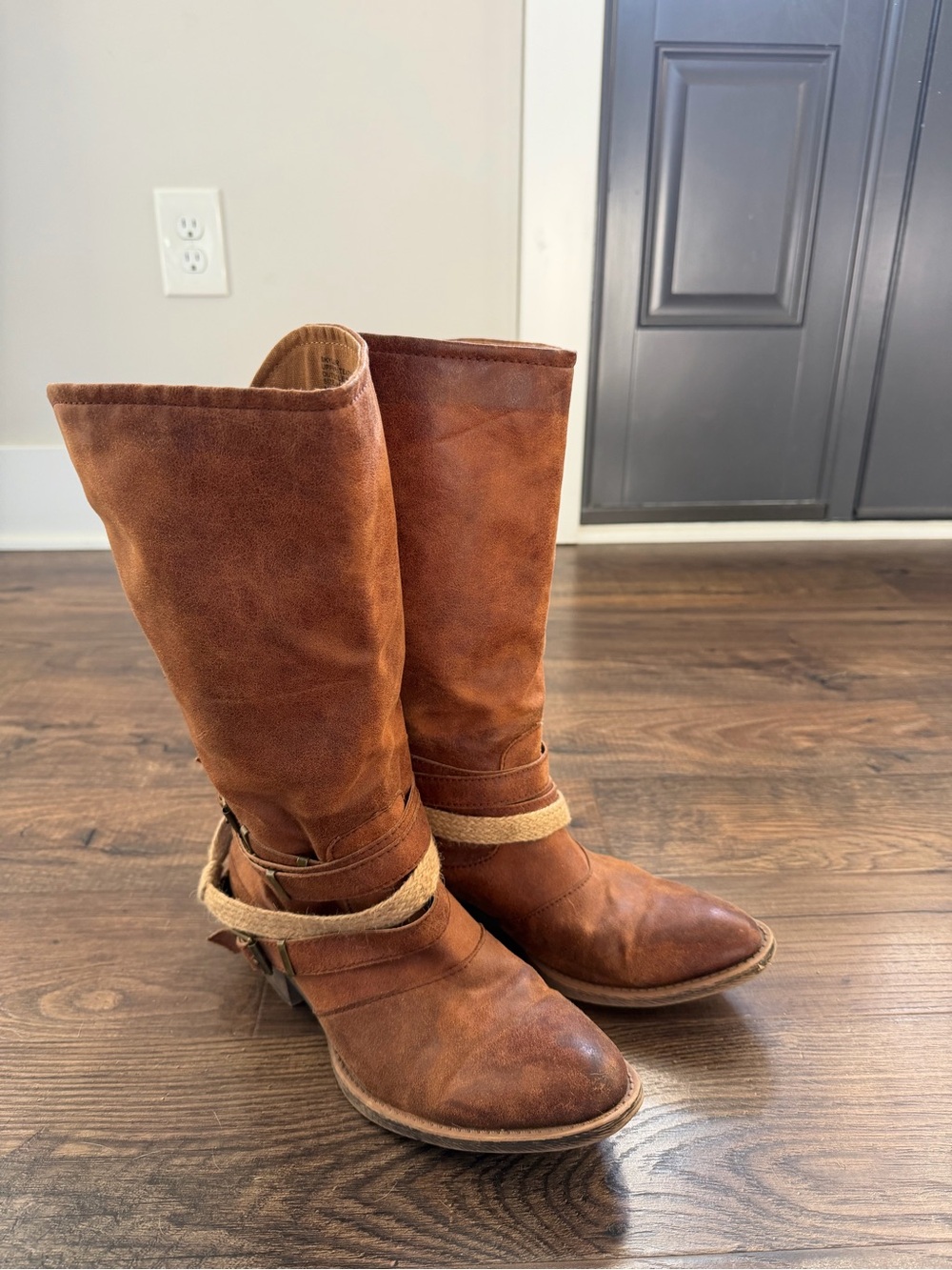 Coconuts by Matisse Tan Leather Mid-Calf Harness Boots